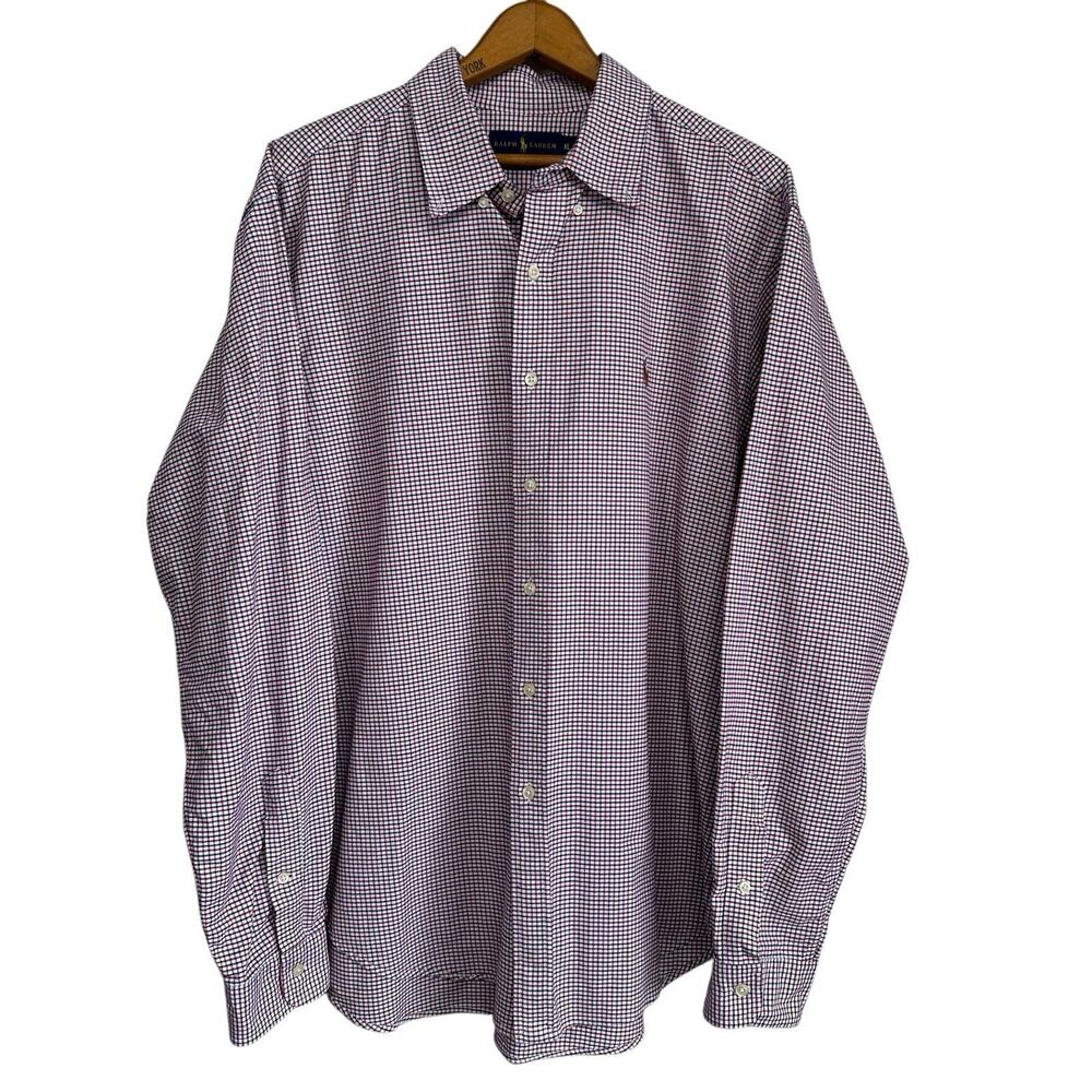 Ralph Lauren Men’s Red White Blue Gingham Classic Fit Long Sleeve Button Down XL